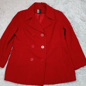 Gallery Jacket Womens XL Red Wool Blend‎ Peacoat Lined Pockets Button Up Comfort